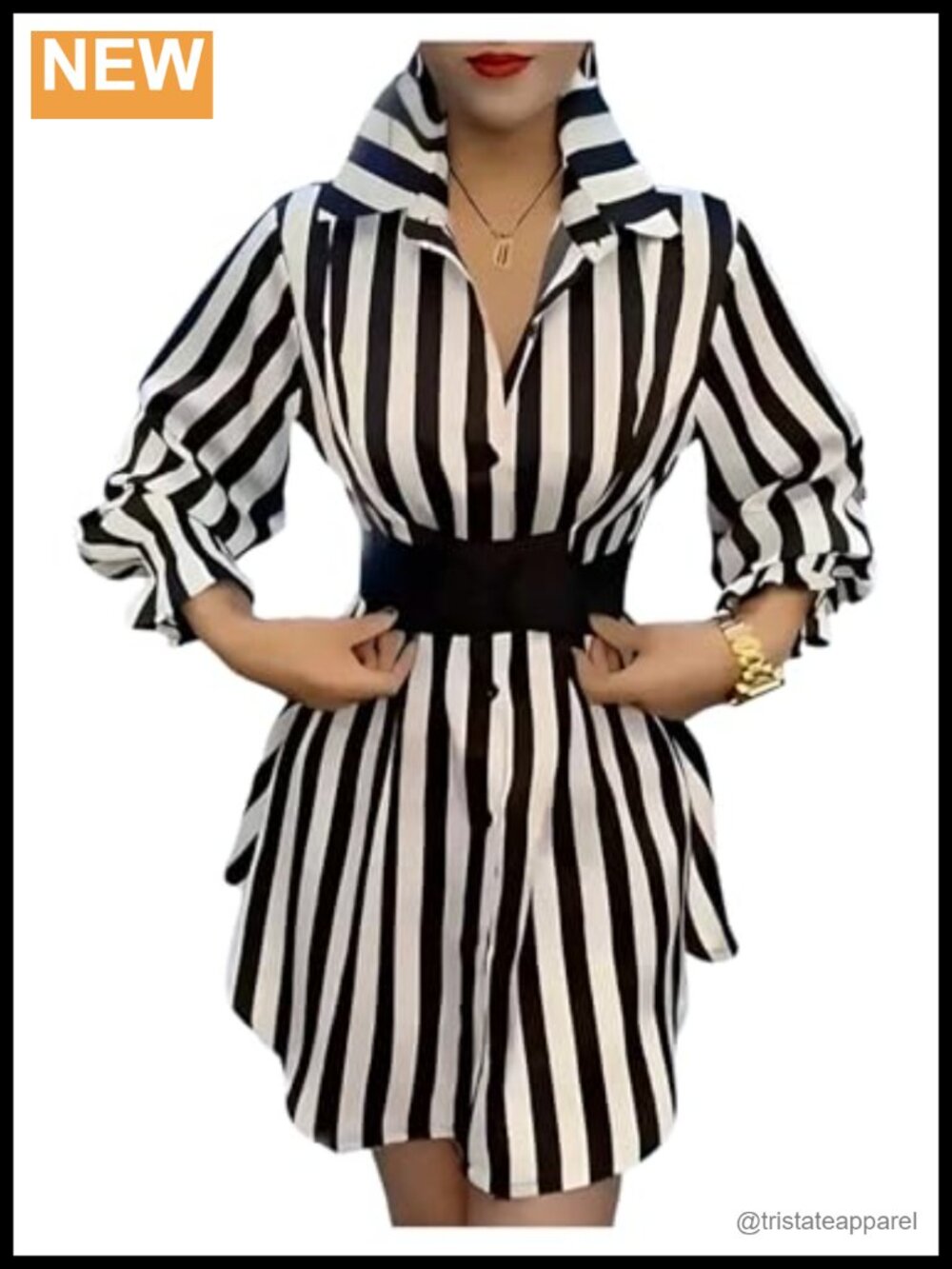 WDIRARA Striped Button Down Long Sleeve Belted Blouse Shirt